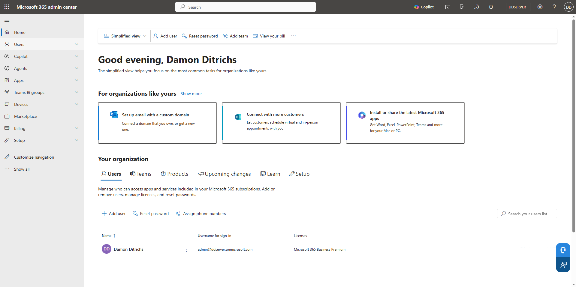 Microsoft 365 Admin Center Dashboard